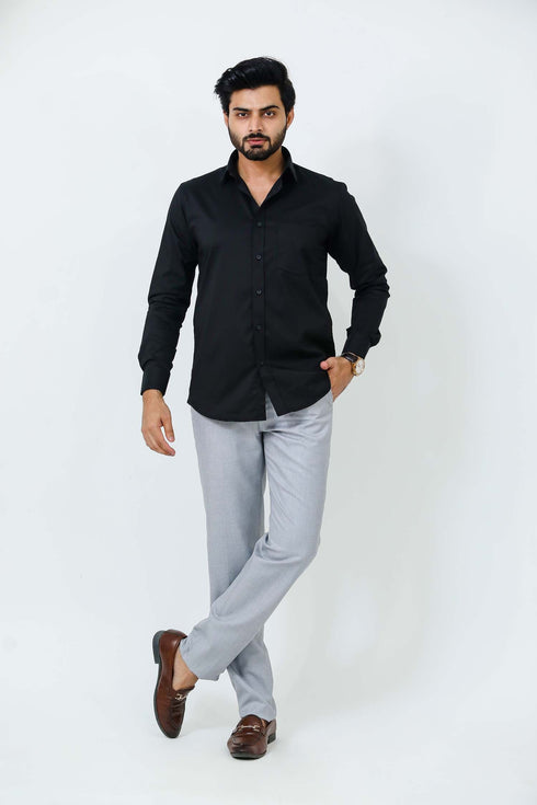 Veshbhoshaa Bluebird Men'S Black Cotton Lycra Formal Shirt